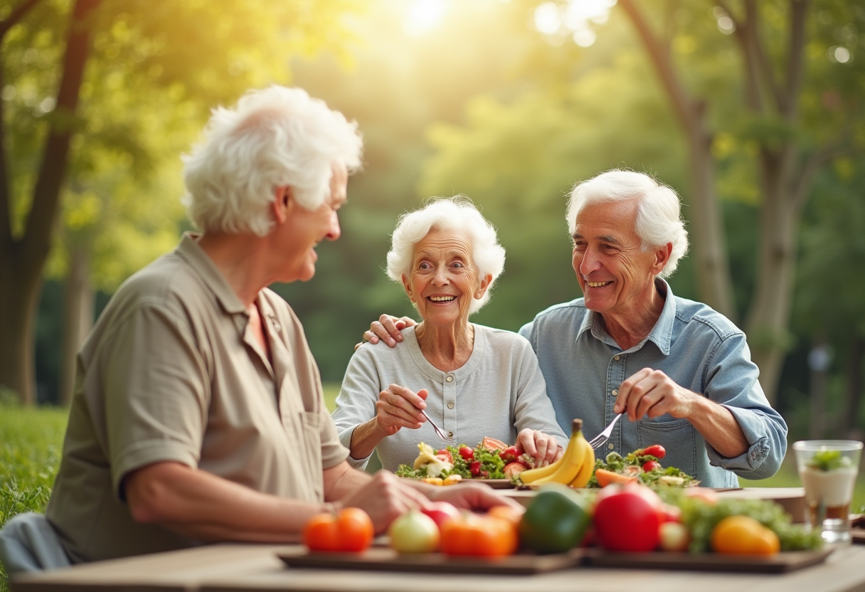 Възрастни хора се храни здравословно